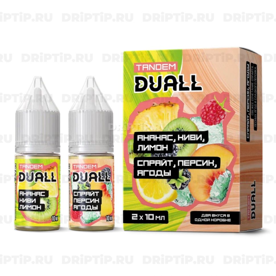 Жидкость Duall Tandem Salt - Ананас Киви Лимон и Спрайт Персик Ягоды